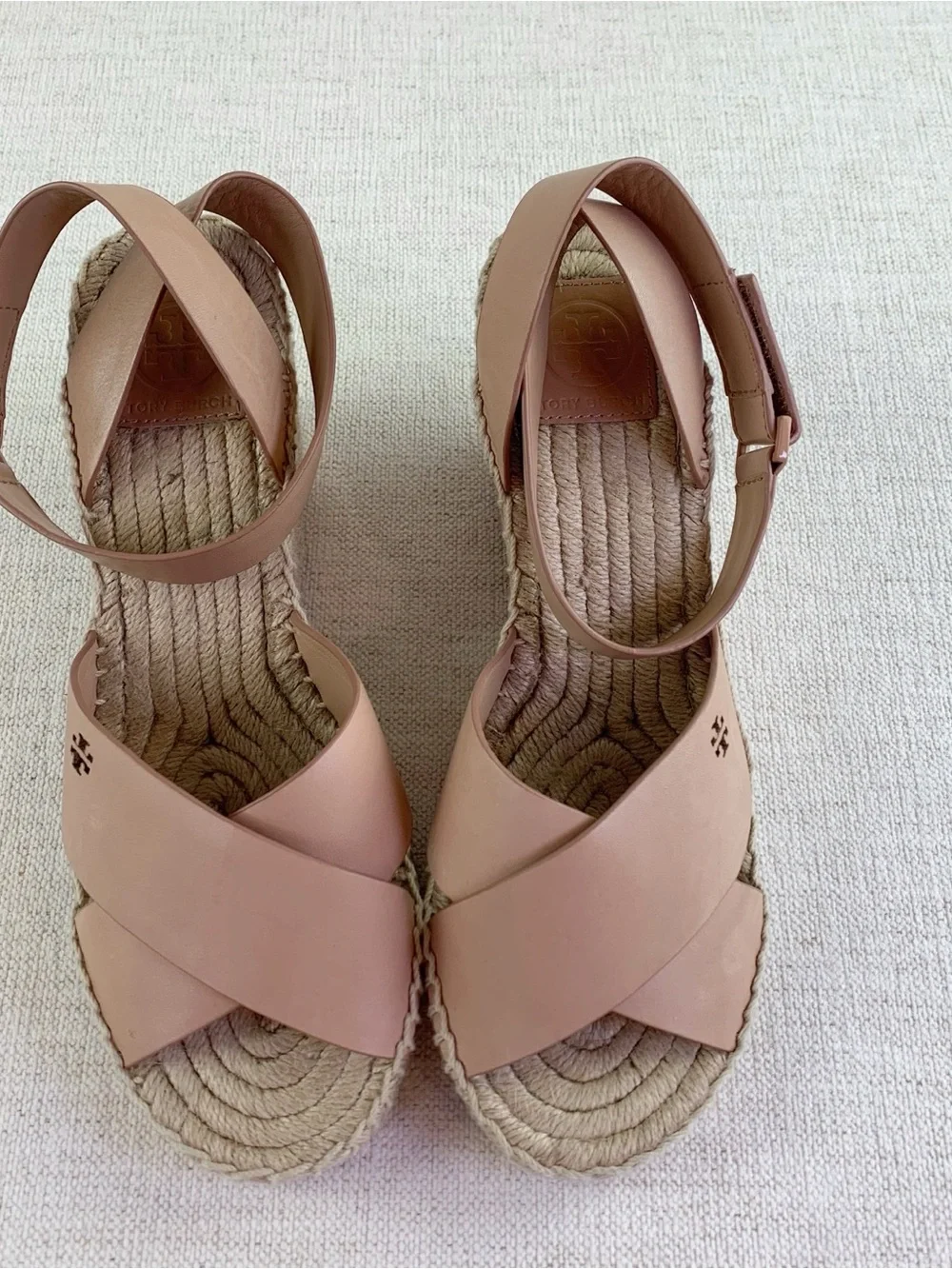 Tory Burch women's leather Espadrille Wedge Sandals blush tan size 9